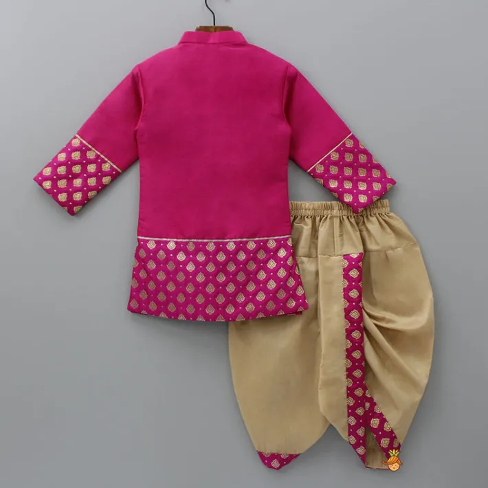 Clearance Magenta Pink Sherwani Style Kurta With Dhoti And Brocade Shawl BOY Indian Ethnic Wear | Ethnic Sets