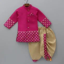 Clearance Magenta Pink Sherwani Style Kurta With Dhoti And Brocade Shawl BOY Indian Ethnic Wear | Ethnic Sets