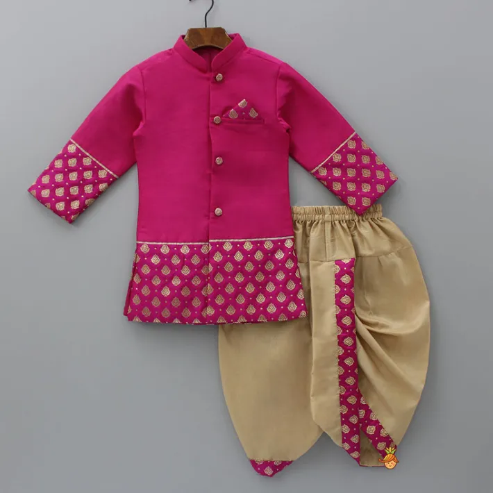 Clearance Magenta Pink Sherwani Style Kurta With Dhoti And Brocade Shawl BOY Indian Ethnic Wear | Ethnic Sets