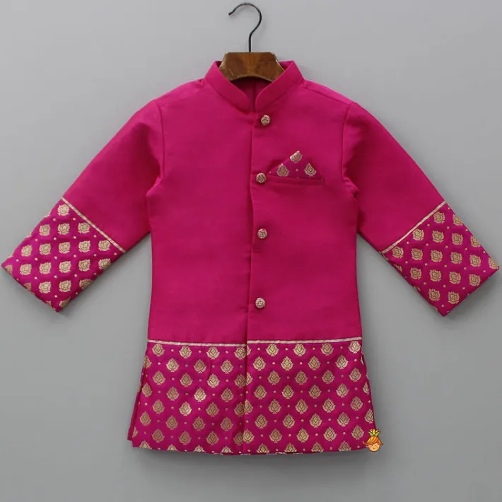 Clearance Magenta Pink Sherwani Style Kurta With Dhoti And Brocade Shawl BOY Indian Ethnic Wear | Ethnic Sets