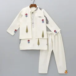 Fashion Mandarin Collar Kurta With Pocket Detail Jacket And Pyjama BOY Indian Ethnic Wear | Ethnic Sets
