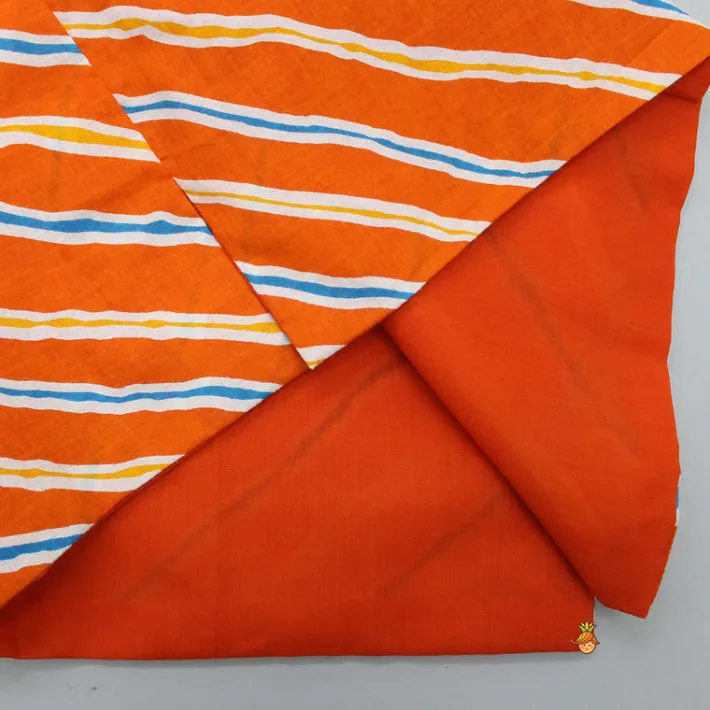 Fashion Mandarin Collar Kurta With Leheriya Printed Orange Jacket And Pyjama BOY Indian Ethnic Wear | Ethnic Sets