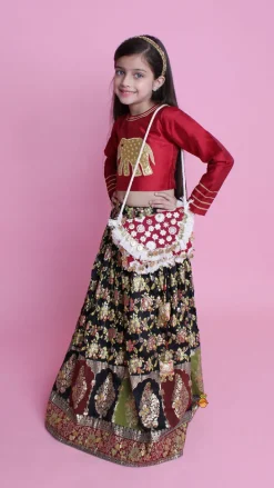 Hot Maroon Elephant Hand Embroidered Applique Top And Brocade Lehenga With Dupatta Ethnic Wear | Lehengas & Ghagras