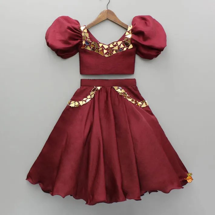 Online Maroon Embellished Top And Lehenga Ethnic Wear | Lehengas & Ghagras