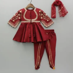 Sale Maroon Embroidered Kurti And Tulip Dhoti Ethnic Wear | Dhotis & Patialas