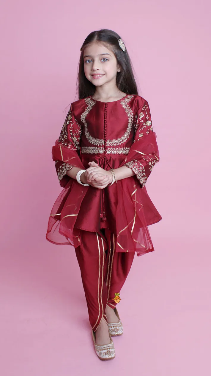Sale Maroon Embroidered Kurti And Tulip Dhoti Ethnic Wear | Dhotis & Patialas