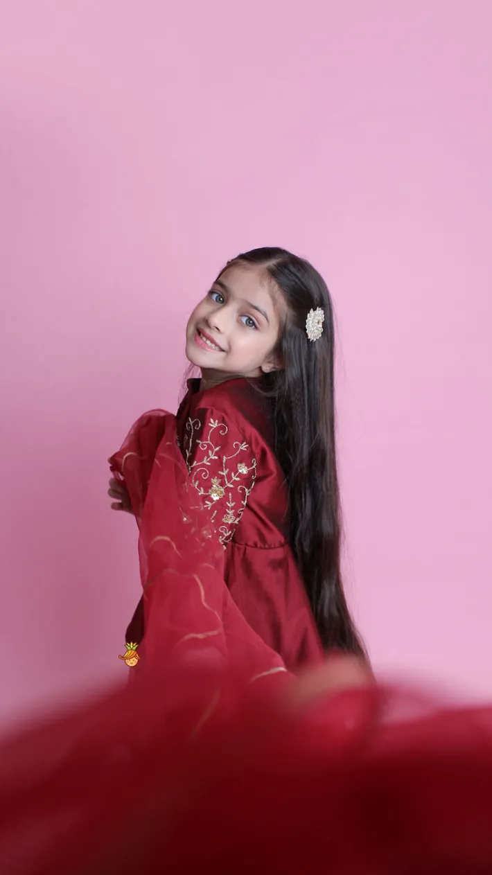 Sale Maroon Embroidered Kurti And Tulip Dhoti Ethnic Wear | Dhotis & Patialas