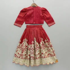 Outlet Maroon Embroidered Top And Lehenga With Dupatta Twinning Sets | Ethnic Wear
