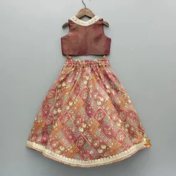 New Maroon Embroidered Top And Printed Lehenga With Matching Potli Bag Ethnic Wear | Lehengas & Ghagras