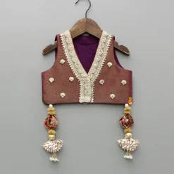 New Maroon Embroidered Top And Printed Lehenga With Matching Potli Bag Ethnic Wear | Lehengas & Ghagras