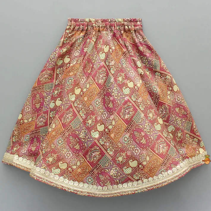 New Maroon Embroidered Top And Printed Lehenga With Matching Potli Bag Ethnic Wear | Lehengas & Ghagras