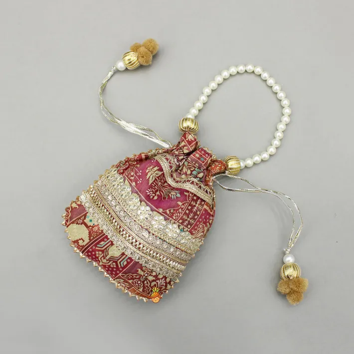New Maroon Embroidered Top And Printed Lehenga With Matching Potli Bag Ethnic Wear | Lehengas & Ghagras