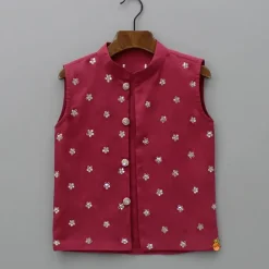 Fashion Maroon Ethnic Kurta With Floral Sequins Embroidered Jacket And Pyjama BOY Indian Ethnic Wear | Ethnic Sets