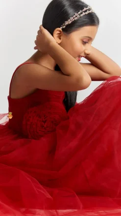 Outlet Maroon Floral Princess Gown Dresses & Sets | Gowns