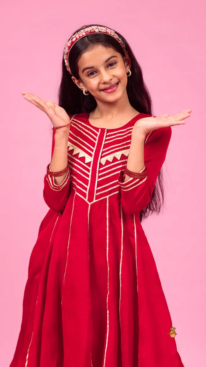 Best Maroon Gota Lace Work Kurti With Tiered Sharara Ethnic Wear | Palazzos & Shararas