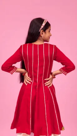 Best Maroon Gota Lace Work Kurti With Tiered Sharara Ethnic Wear | Palazzos & Shararas