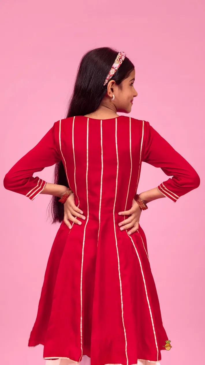 Best Maroon Gota Lace Work Kurti With Tiered Sharara Ethnic Wear | Palazzos & Shararas