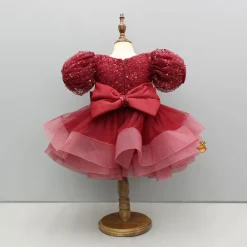 New Maroon Sequined Ruffled Dress With Bows And Matching Swirled Bow Hairclip Dresses & Sets | Dresses
