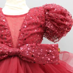 New Maroon Sequined Ruffled Dress With Bows And Matching Swirled Bow Hairclip Dresses & Sets | Dresses