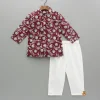Clearance Maroon Summer Block Print Kurta And Pyjama BOY Indian Ethnic Wear | Ethnic Sets