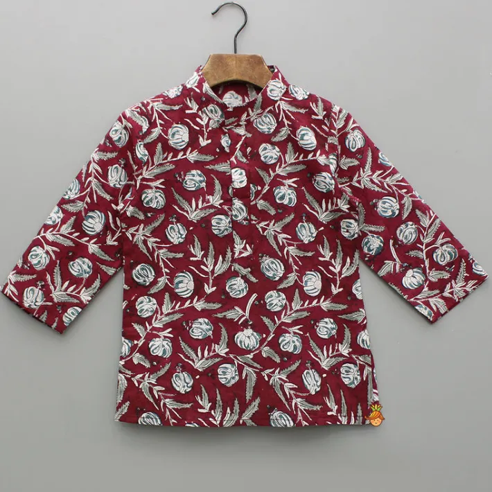 Clearance Maroon Summer Block Print Kurta And Pyjama BOY Indian Ethnic Wear | Ethnic Sets