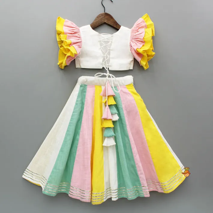 Fashion Mermaid Applique Embroidered Top And Colour Blocked Lehenga Ethnic Wear | Lehengas & Ghagras