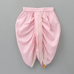 Best Mint Green Angarkha Style Top And Gota Lace Detailed Baby Pink Dhoti With Matching Mukut Ethnic Wear | Dhotis & Patialas