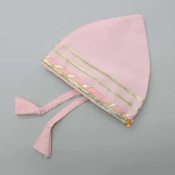 Hot Mint Green Angarkha Style Top And Gota Lace Detailed Baby Pink Dhoti With Matching Mukut Ethnic Wear | Dhotis & Patialas