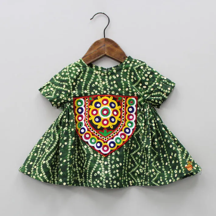Sale Mirror Work And Bandhani Printed Dark Green Fancy Short Kurti Ethnic Wear | Kurtis & Jumpsuits