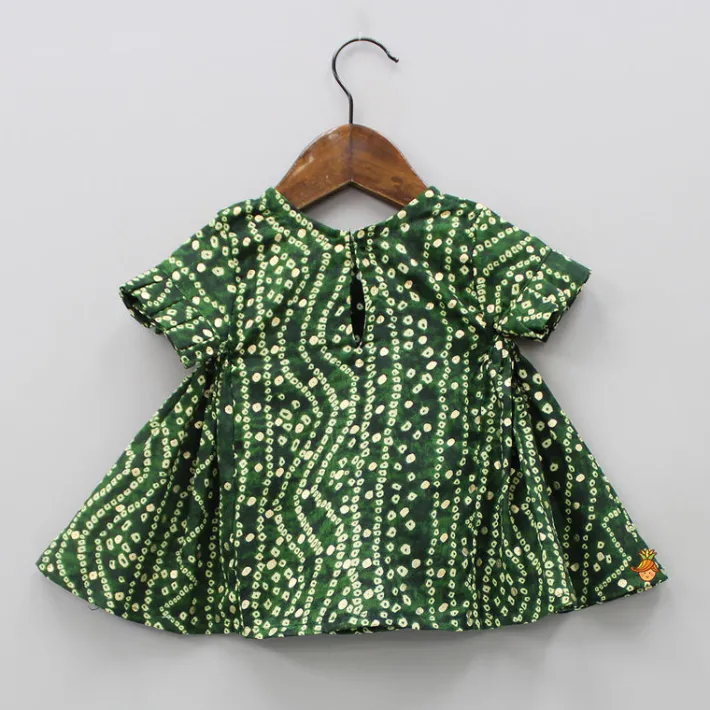 Sale Mirror Work And Bandhani Printed Dark Green Fancy Short Kurti Ethnic Wear | Kurtis & Jumpsuits