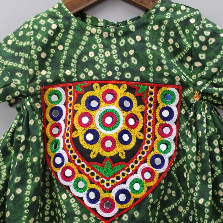 Sale Mirror Work And Bandhani Printed Dark Green Fancy Short Kurti Ethnic Wear | Kurtis & Jumpsuits