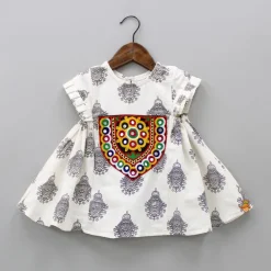 Clearance Mirror Work And Multicolour Thread Embroidered Off White Short Kurti Ethnic Wear | Kurtis & Jumpsuits