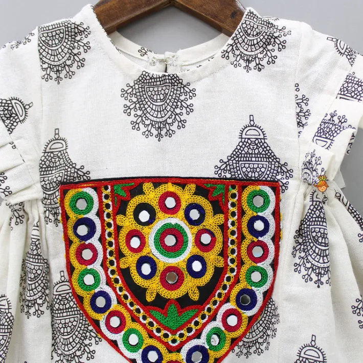 Clearance Mirror Work And Multicolour Thread Embroidered Off White Short Kurti Ethnic Wear | Kurtis & Jumpsuits