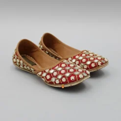 Discount Mirror Work Crimson Red Pearly Floral Jutti Shoes