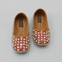 Discount Mirror Work Crimson Red Pearly Floral Jutti Shoes