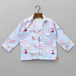 Hot Morning Theme Printed Pure Cotton Blue Sleepwear Sleepwear