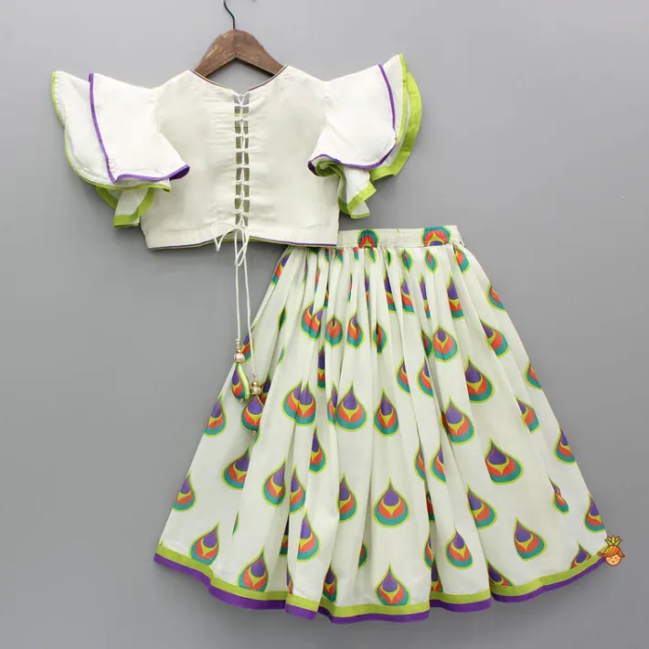Online Morpankh Print Frill Top And Ghagra With Dupatta Ethnic Wear | Lehengas & Ghagras