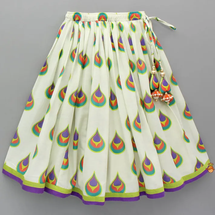 Online Morpankh Print Frill Top And Ghagra With Dupatta Ethnic Wear | Lehengas & Ghagras