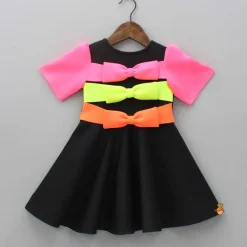 Fashion Multicolour Bow Scuba Dress With Matching Hairband Dresses & Sets | Dresses