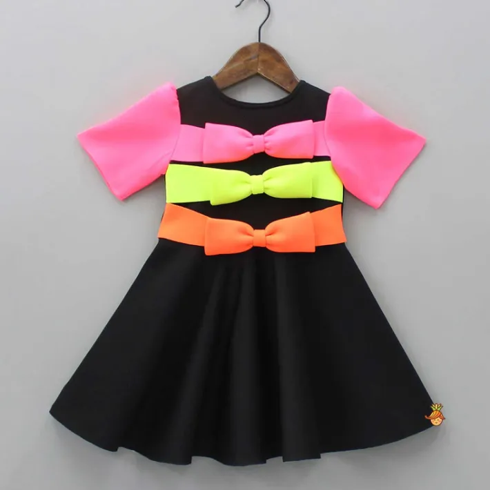 Fashion Multicolour Bow Scuba Dress With Matching Hairband Dresses & Sets | Dresses