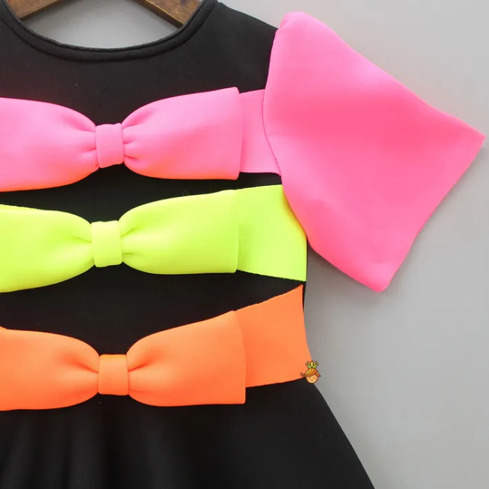 Fashion Multicolour Bow Scuba Dress With Matching Hairband Dresses & Sets | Dresses