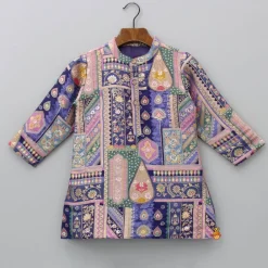 Fashion Multicolour Brocade Embroidered Kurta With Beige Colour Pyjama BOY Indian Ethnic Wear | Ethnic Sets