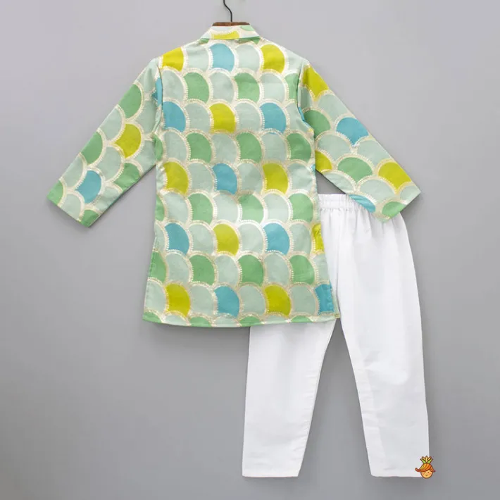 Best Multicolour Brocade Kurta And White Pyjama BOY Indian Ethnic Wear | Ethnic Sets