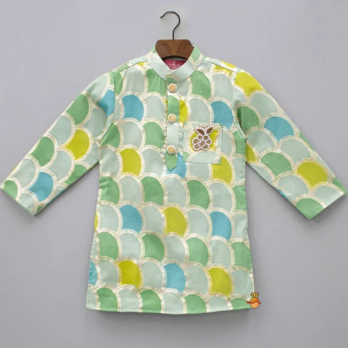 Best Multicolour Brocade Kurta And White Pyjama BOY Indian Ethnic Wear | Ethnic Sets