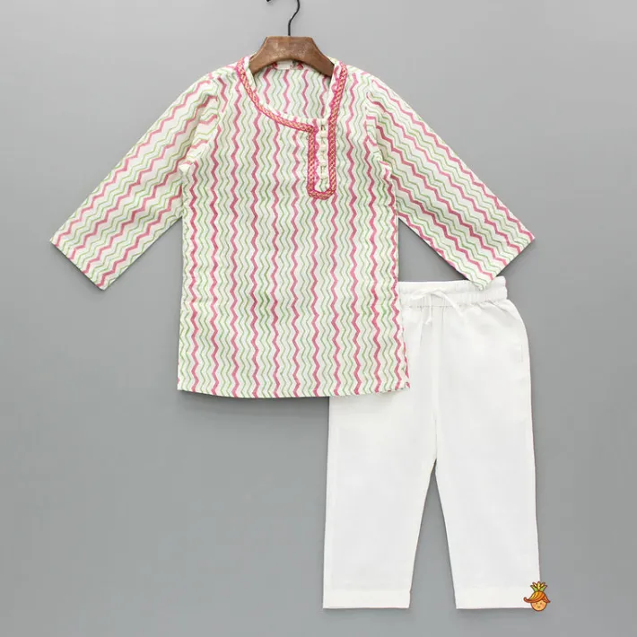 Best Multicolour Chevron Printed Side Open Kurta With Pyjama BOY Indian Ethnic Wear | Ethnic Sets