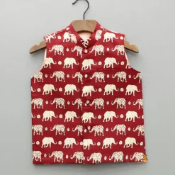 Sale Multicolour Elephant Printed Jacket BOY Indian Ethnic Wear | Ethnic Jackets