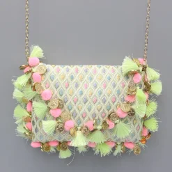 Discount Multicolour Embroidered Green Sling Bag Bags