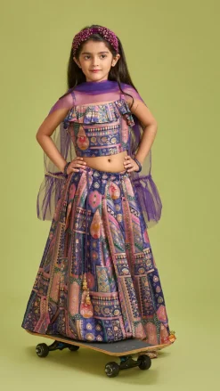 Best Multicolour Embroidered Pleated Top And Lehenga With Net Dupatta Ethnic Wear | Lehengas & Ghagras