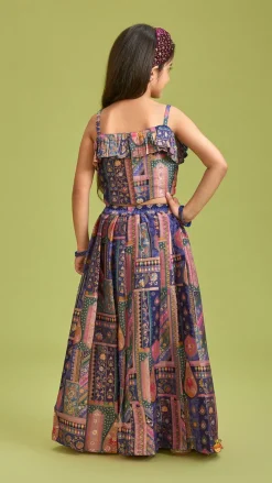 Best Multicolour Embroidered Pleated Top And Lehenga With Net Dupatta Ethnic Wear | Lehengas & Ghagras