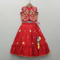 New Multicolour Embroidered Red Top And Lehenga Ethnic Wear | Lehengas & Ghagras